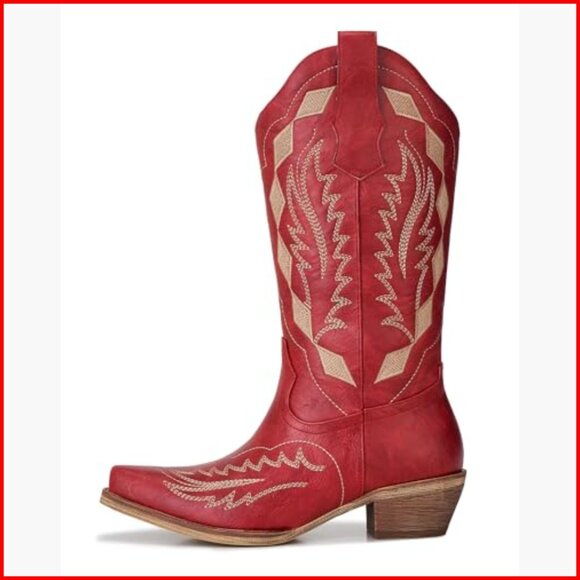 Women's Embroidered Cowgirl Boots with Snip Toe and Chunky Heel - Picture 2 of 7